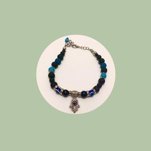 Lava Stone Turquoise Evil Eye Hamsa Bracelet